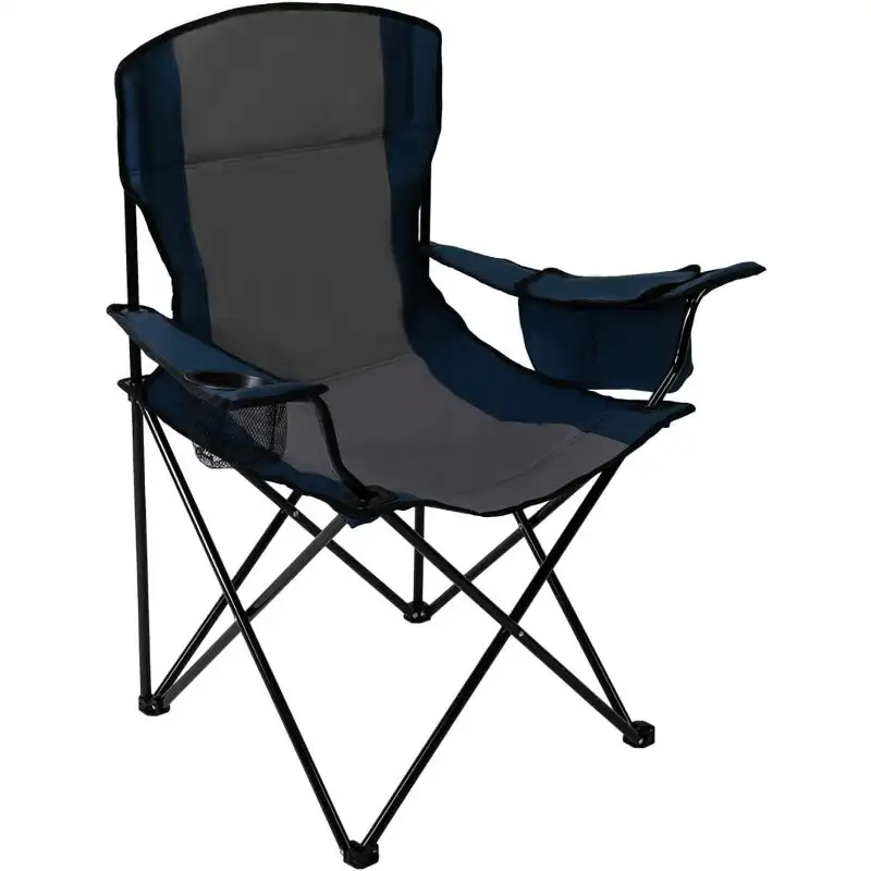 Quad Camp Chair w/ Built-In Cooler and Cup Holder, Includes Carry Bag - Navy/Gray