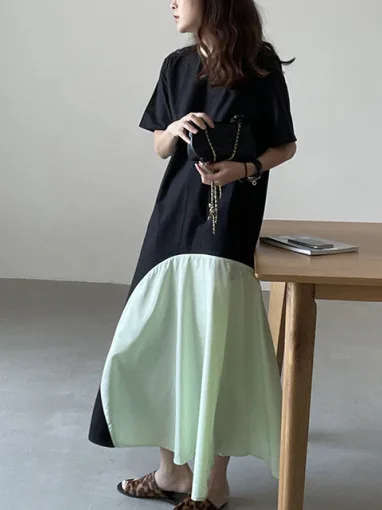 

Шикарный летний повседневный круглый Ne Loose ort Sve Color Blo Необычный женский Dr Faionable Design Sense Dr