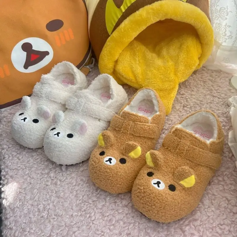 

Женские плюшевые тапочки Rilakkuma, зимние теплые домашние тапочки на платформе с флисовой подкладкой, милые мультяшные уютные домашние туфли в стиле Лолита