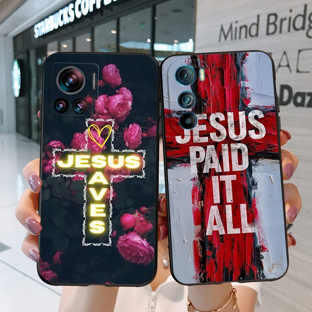 Black Tpu Case For Motorola Edge 20 Lite Pro 2021 S Moto E20 E30 E40 E7 4G G 5G Plus Jesus Cross Art