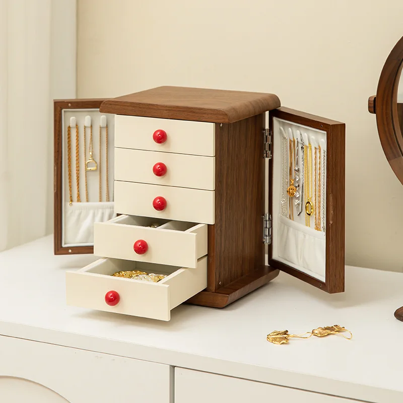 

Jewelry box storage box, high-end and exquisite hand and ear accessories, multi-layer large-capacity wooden jewelry cabinet