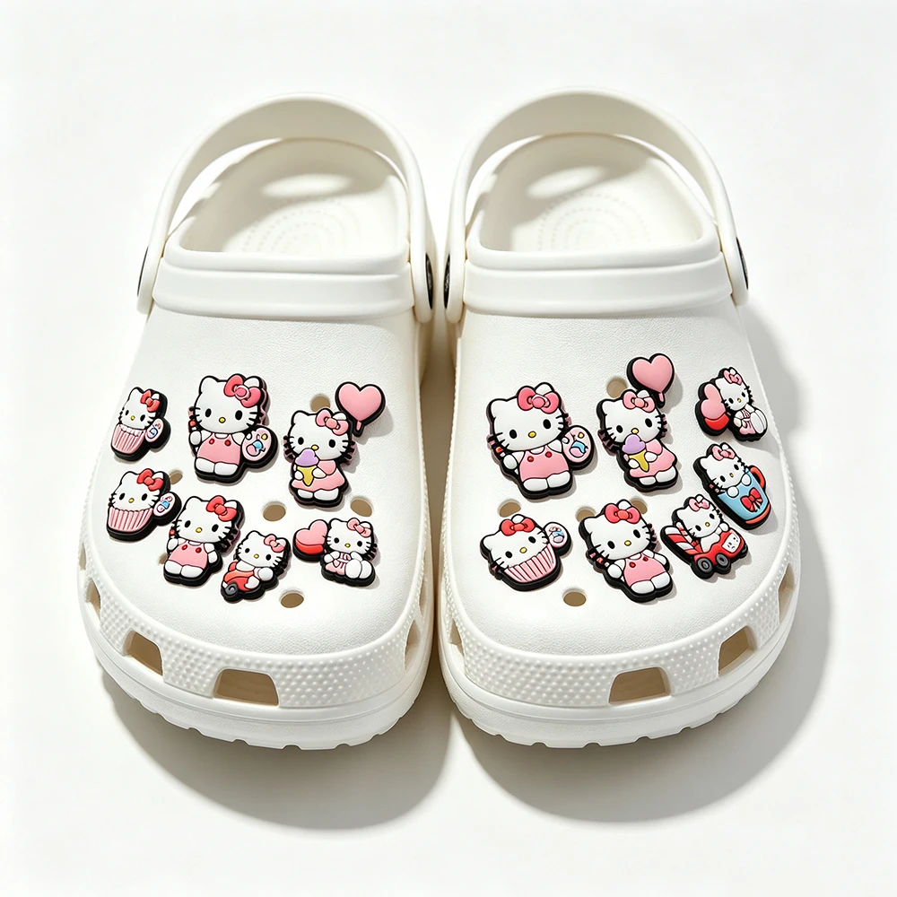 Cute 5-7PCS hello kitty Shoe Charm Mix Wholesale PVC Decoration beach bag Buckle Sandal Shoe Detachable Waterproof To Xmas Gift