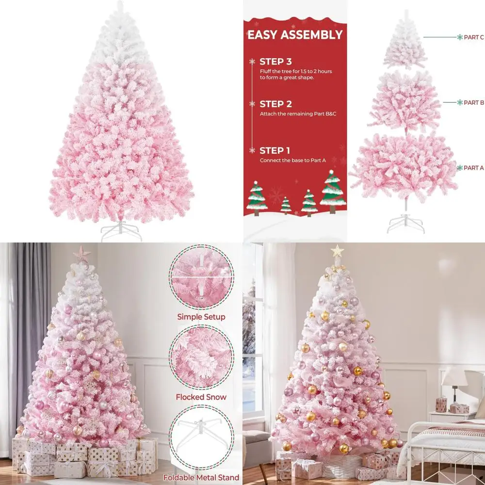 

7.5 Foot Flocked Artificial Christmas Tree - Premium Hinged Pine for Home, Office, and Party Holiday Decorations