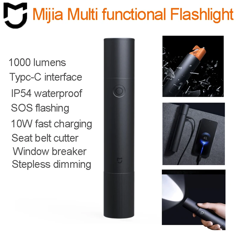 

Mijia Multifunctional Flashlight Outdoor Hard Light Flashlight 1000 Lumens Typc-C Interface IP54 Waterproof 10W Fast Charging