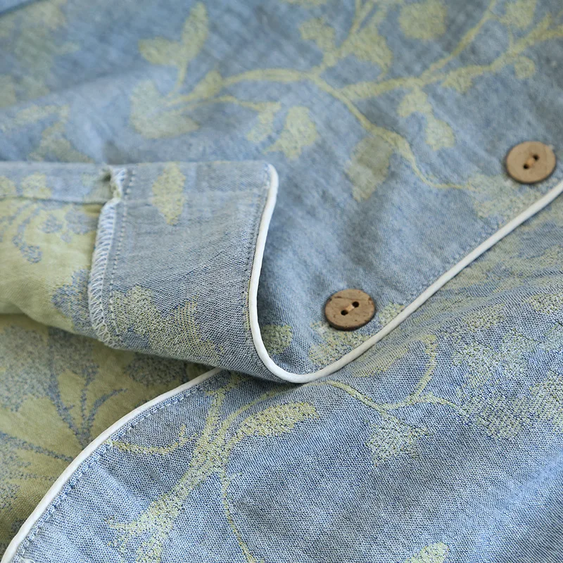 2026 Frühlings- und Herbst-Damen-Pyjama-Set aus 100% Baumwollgaze, Retro-Farben, gestrickt, langärmelig, zweiteiliges Set, große Hauskleidung – Detail 15