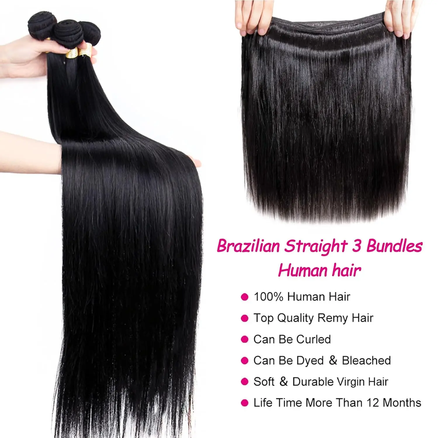 Ulrica Bone Straight Human Hair Bundles With 13x4 HD Lace Frontal Brazilian Extensions Weave 3 Bundles With Closure For Women