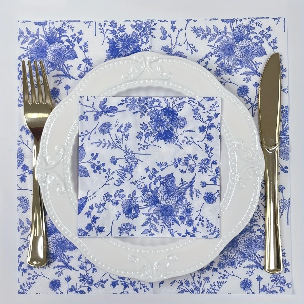 

New Classic Blue Cyanotype Colored Paper Napkins Printed Napkins Chinese Style Pure Wood Pulp Paper 40Sheet Paper Placemats 25cm