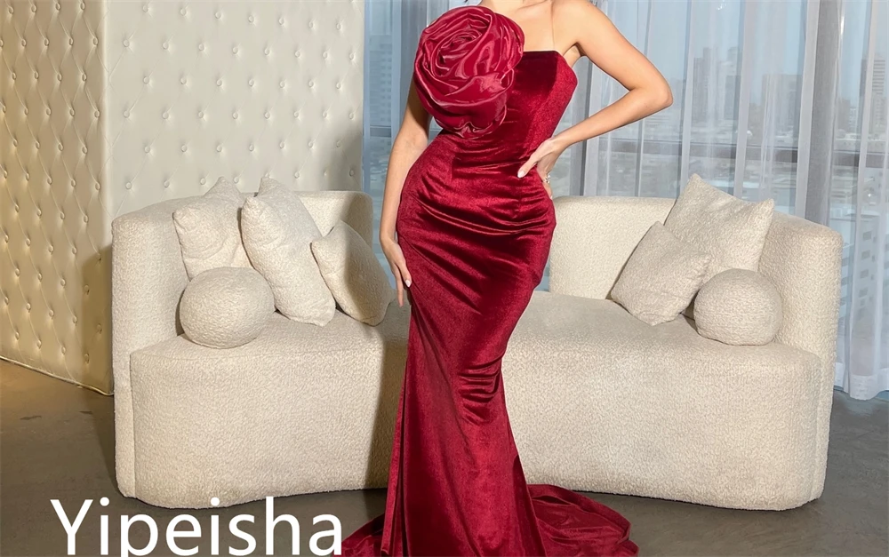 Yipeisha-Cetim flores Dobre vestidos celebridade, simples Strapless Bainha, Homecoming Formal, OcPassion Vestido, Moda