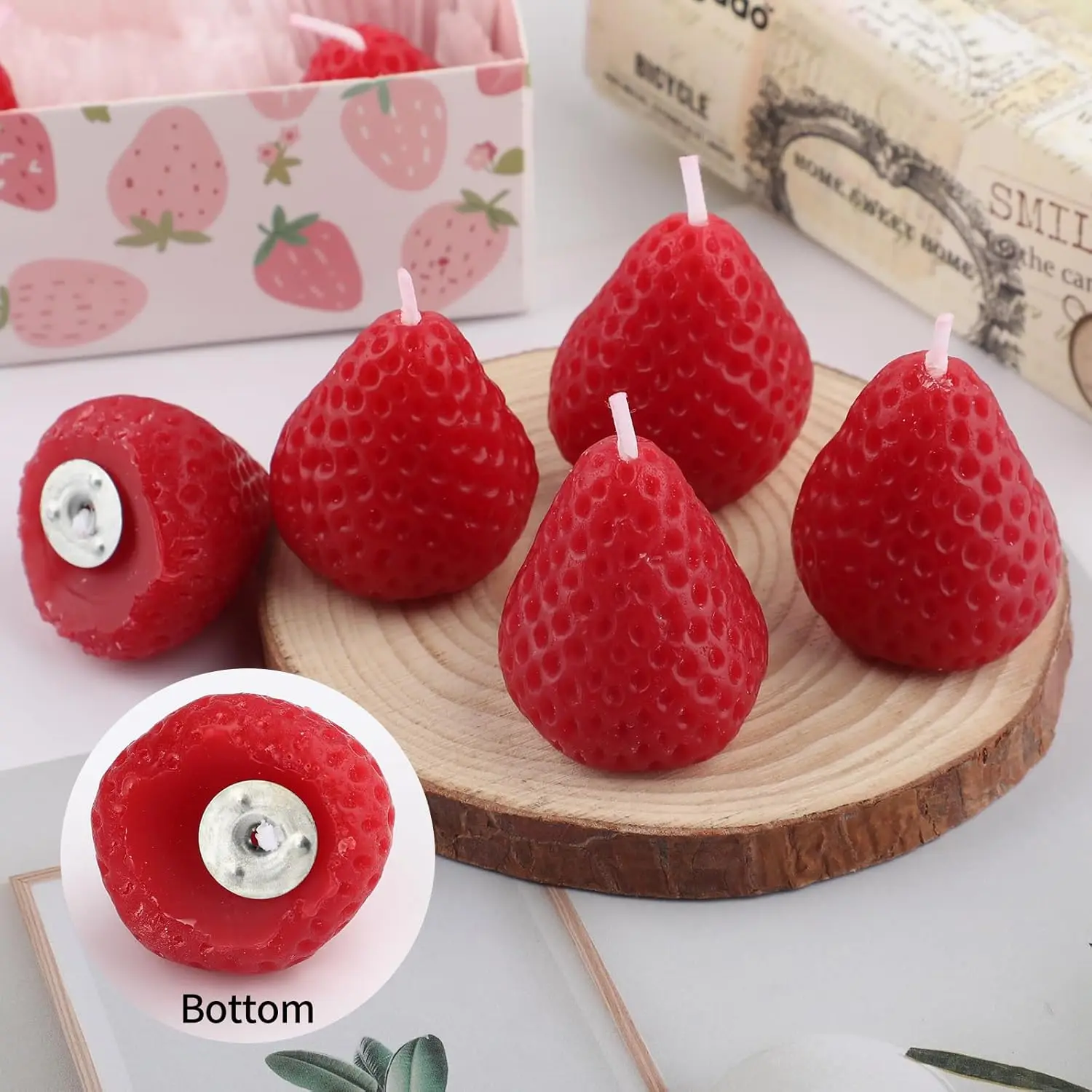 4-9 Pack Strawberry Shaped Scented Candles Red Mini Soy Wax Fruit Aroma Decorative Candles Bedroom Parties Table Décor Gif