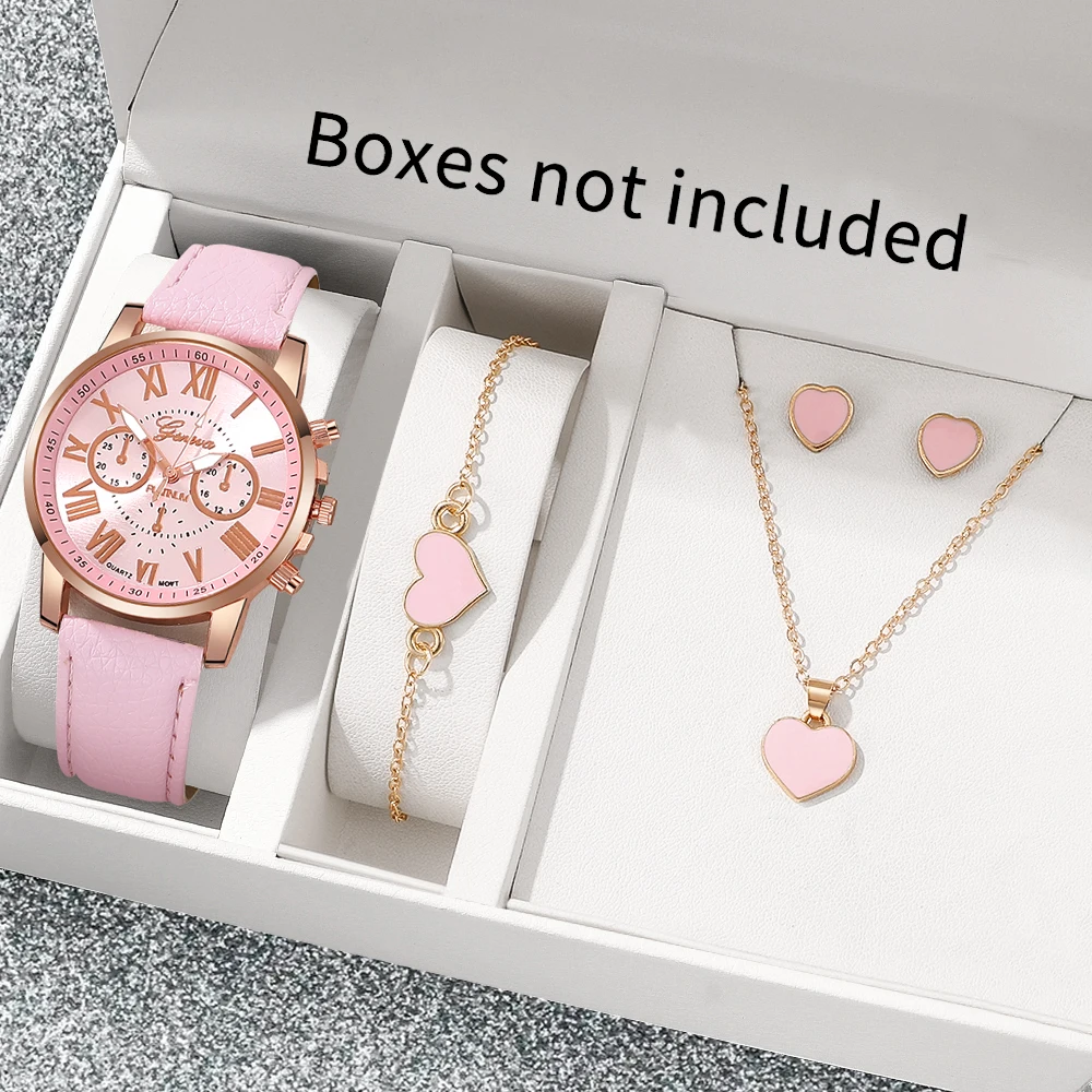 5pc Women's Watch Elegant Jewelry Set for Daily Dressing, Party and Romantic Occasions