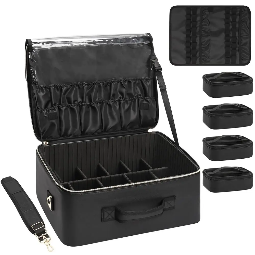 

Extra Large Makeup Bag, Professional Makeup Train Case for Makeup Artists, Travel Cosmetic Organizer with 4 Small Portab