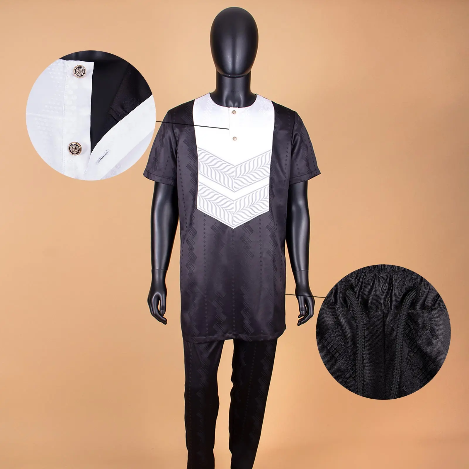 APTX African Dashiki Clothes For Men No Cap Short Sleeve Shirt Pants Casual Set Men's Traditional African Clothing A2216083