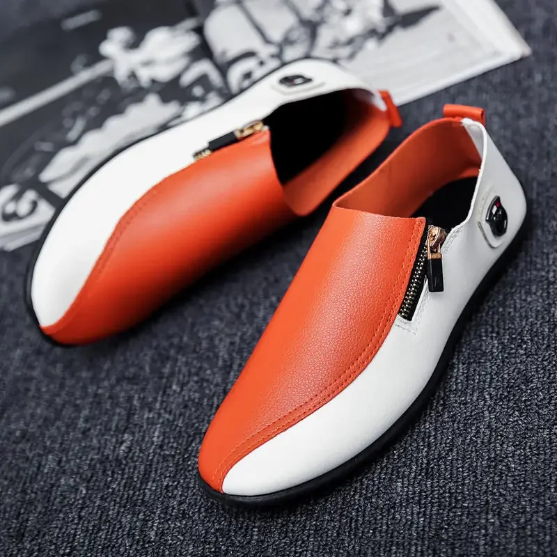 Male Casual Shoe Moccasin Loafers Men\'s Leather Shoes Soft Flat Round Toe High Quality Fashion Pu Common Slip-on Elegant Cowhide