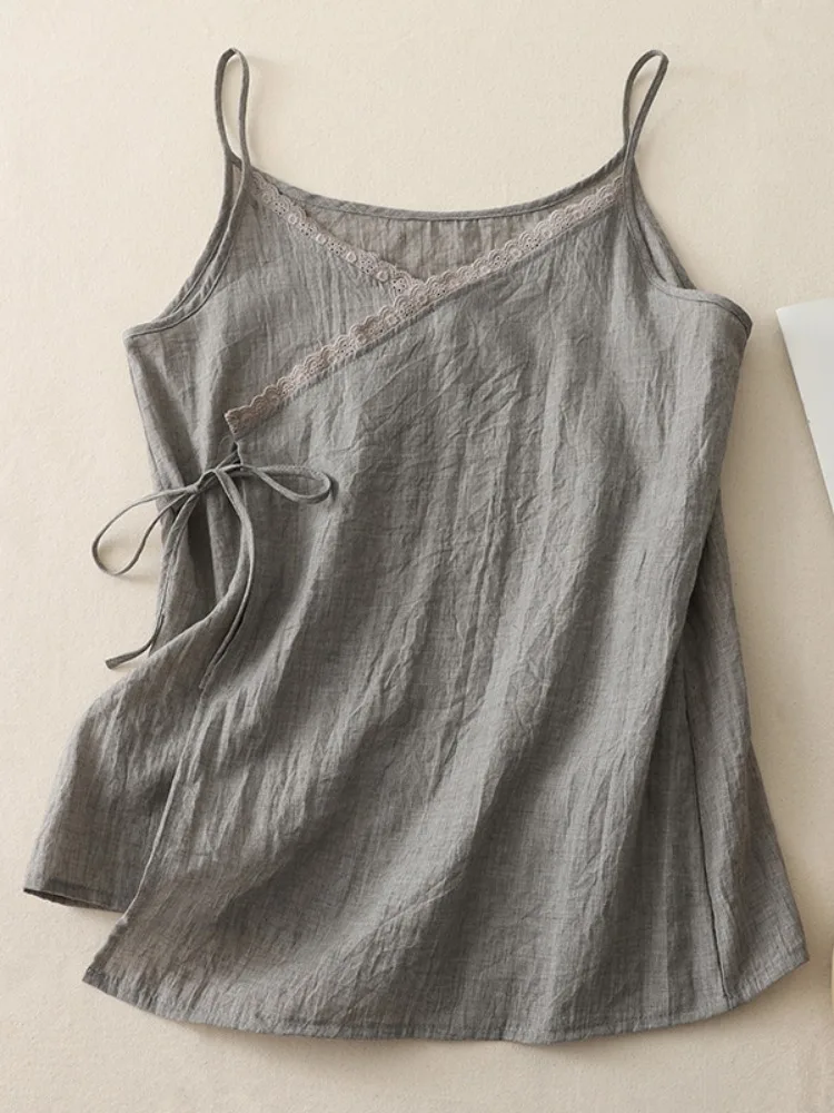 Nuevo Ceco de Lino y Aodón Asimétrico de Estilo Chino, Tendencia Nacional, para Mujer, Verano, Informal, Hoado, sin Ma...