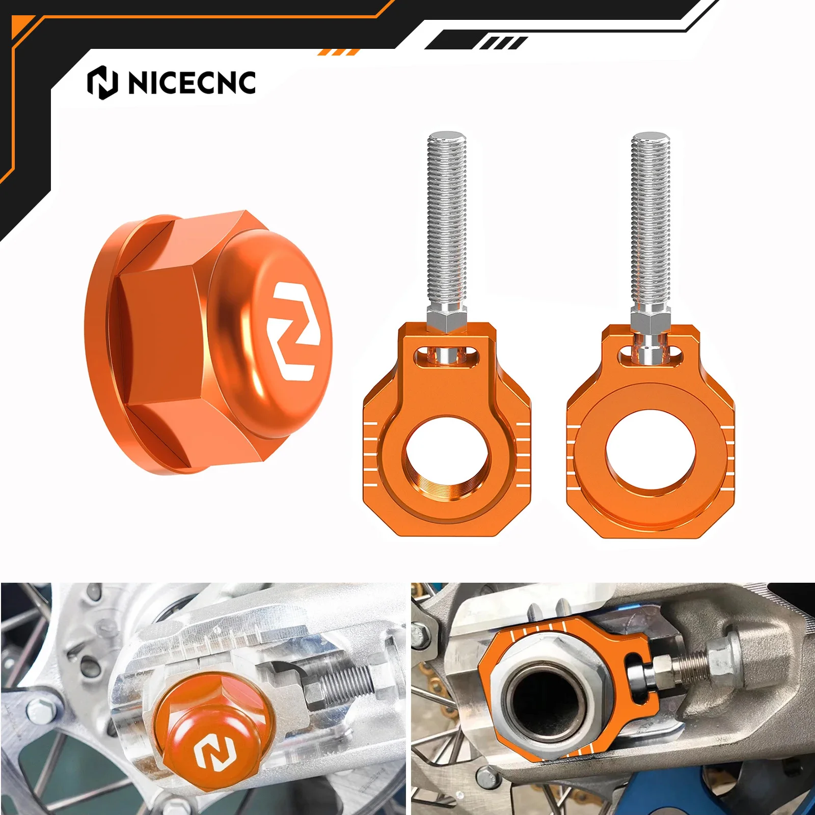 

NICECNC For KTM EXC 300 EXCF 350 XCW 500 2024 SXF 450 SX 250 XC 300 XCF 2023-2024 Rear Axle Nut & Rear Chain Adjuster Axle Block