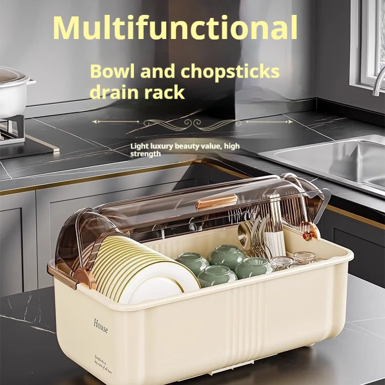 New Chopsticks Storage Box Large Household Kitchen Countertop Storage Drain Cupboard With Lid Put Dishes Dish Chopsticks Rack