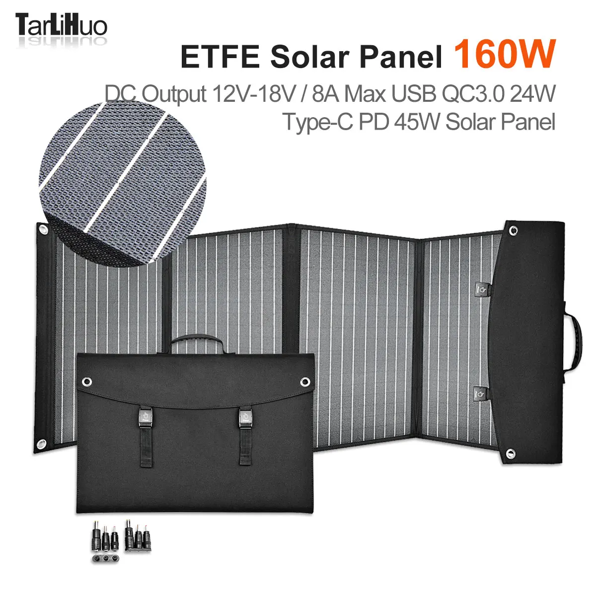 

160W ETFE Foldable Monocrystalline Solar Panels DC 12V-18V USB QC3.0+TypeC PD45W Output Portable Solar Folding Pack PV Complete