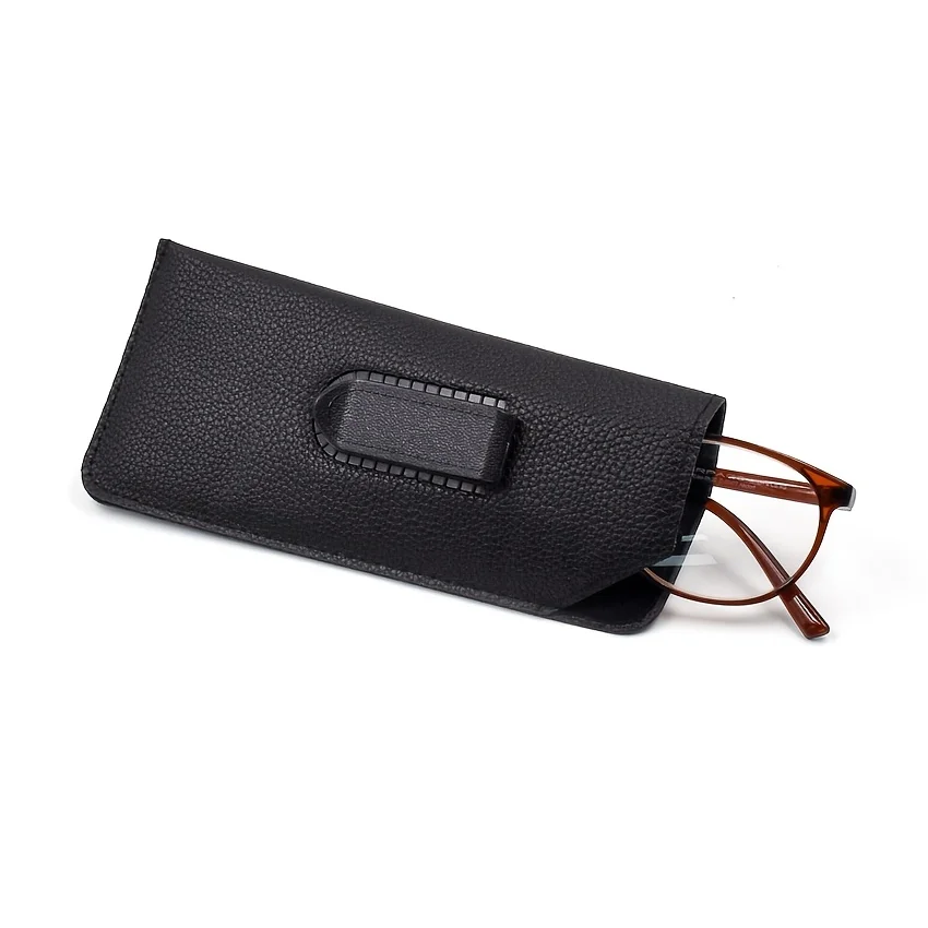 1Pc Soft Eyeglasses Pouch, Black Portable Glasses Bag with Clip, Can Attach to Backpack & Belt for Reading Glasses