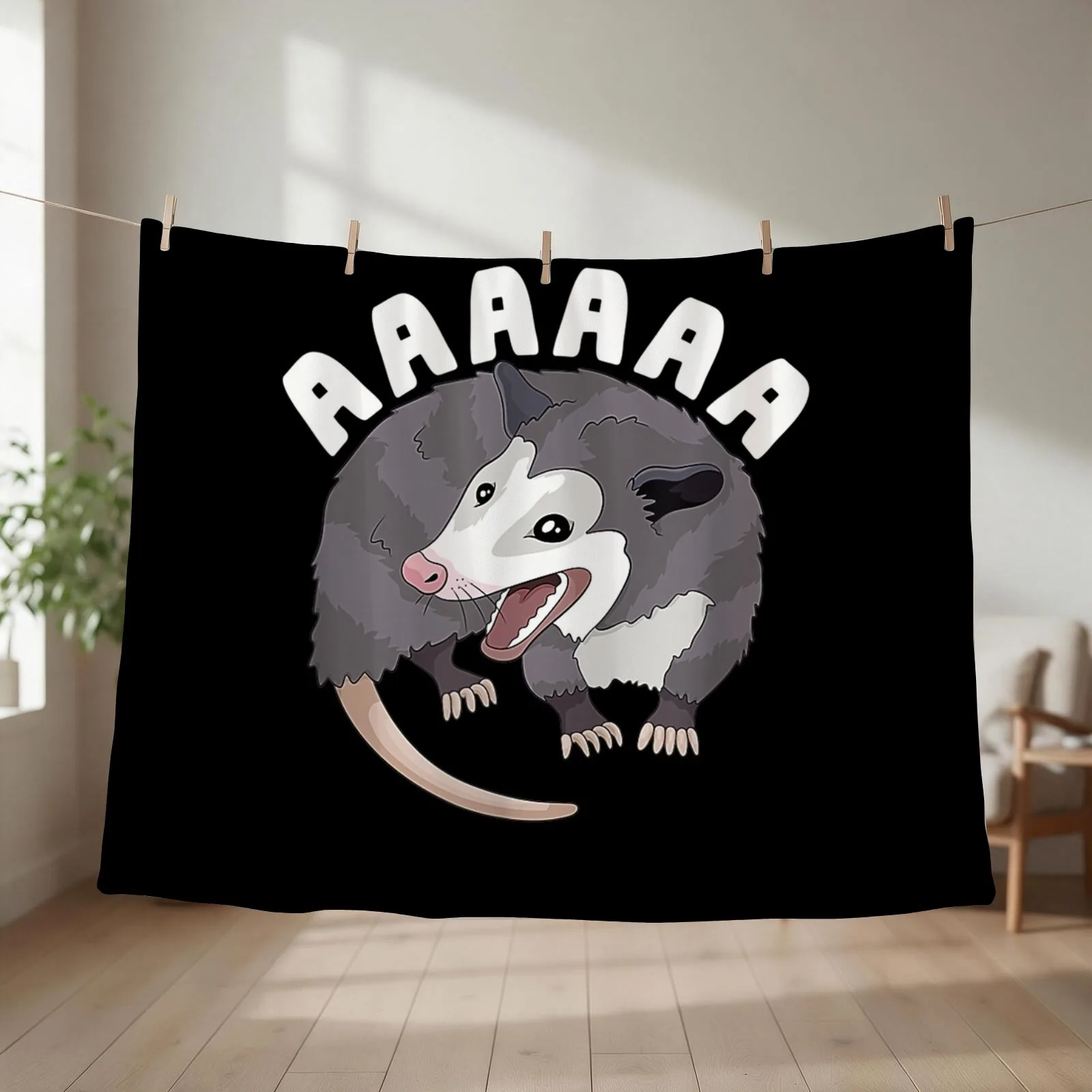 AAAAAA Screaming Opossum Stressed Possum Funny Dank Meme Throw Blanket