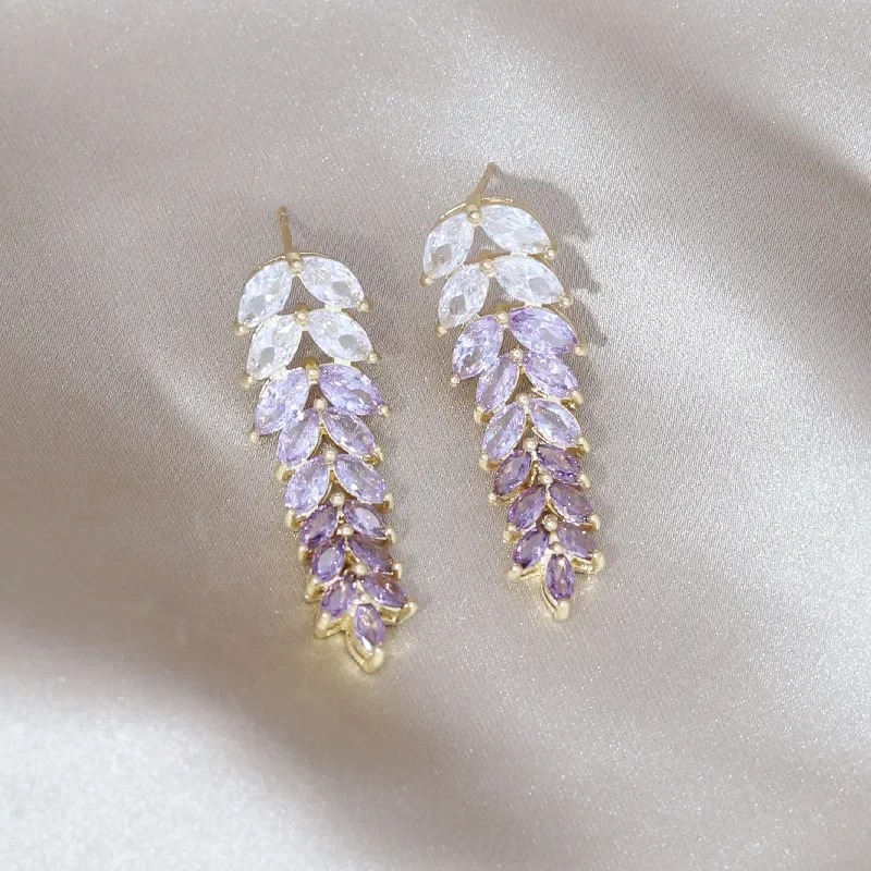 Hot fashion jewelry 14K gold plating gradient color zircon wheat ear tassel earrings luxury elegant women's party accessories