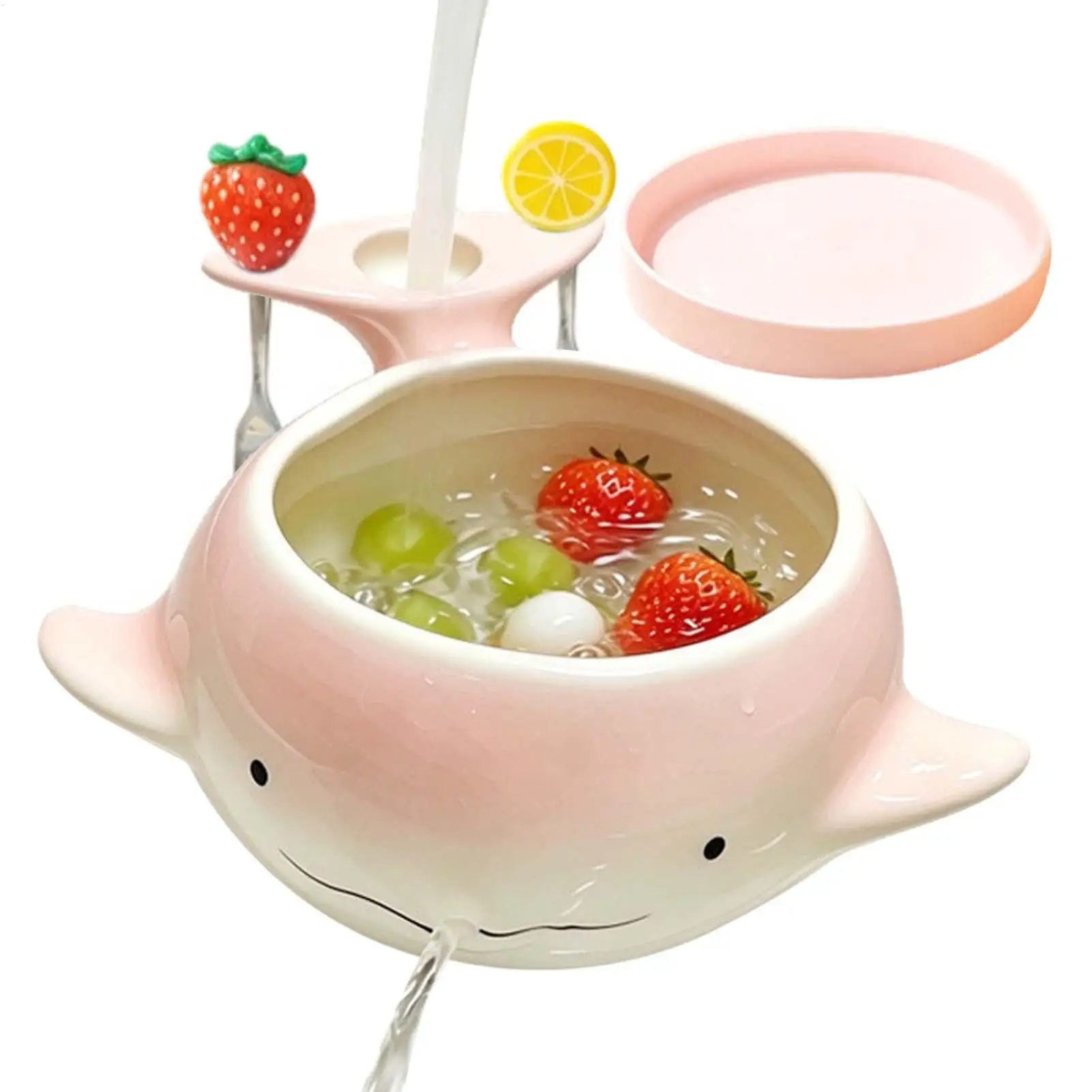 Fruit Washer Spinner Bowl Ceramic Container With Forks Tray Strainer Salad Washing Fruit Rinse Bowl For Salad Produce Grape Home