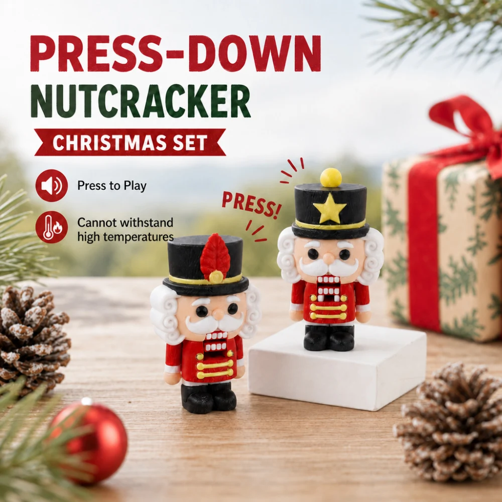 Detachable Press Down Nutcracker Figurine Click‑clack Sound Stress Relief Toy Cute Desktop Ornament for Home Office Decor 7.5cm