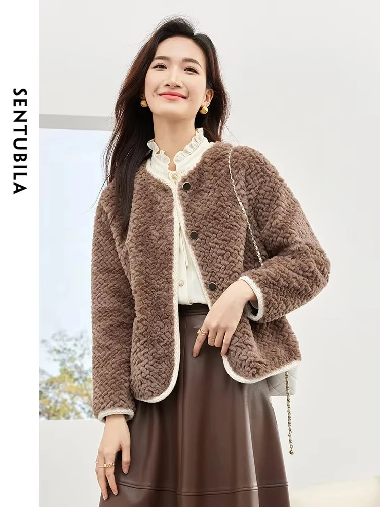 

SENTUBILA Winter Fluffy Faux Fur Jackets Women 2025 Elegant Warm Granular Velvet Outerwear Office Lady Woman Coat W44P58518X