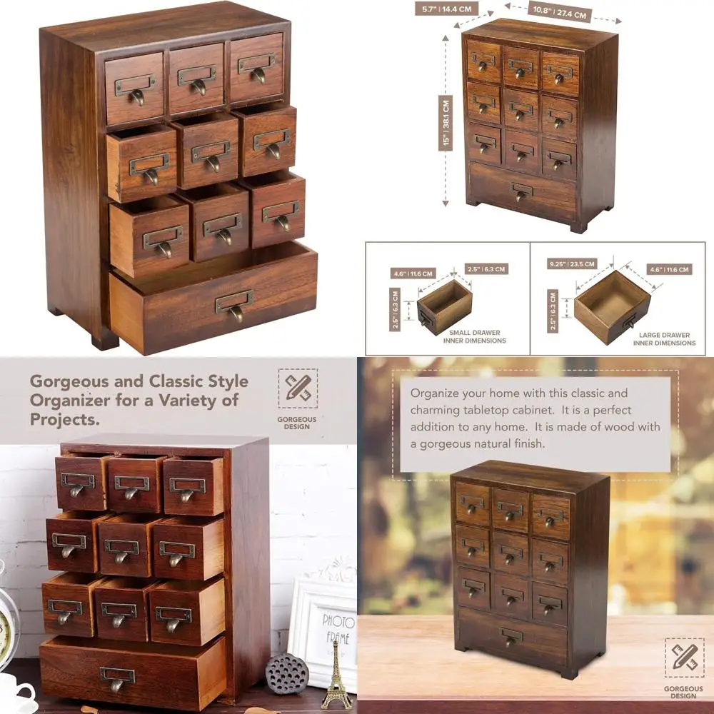 

Solid Wood Small Curio Cabinet - Retro Storage Organizer with Apothecary Drawers by Thread Co.