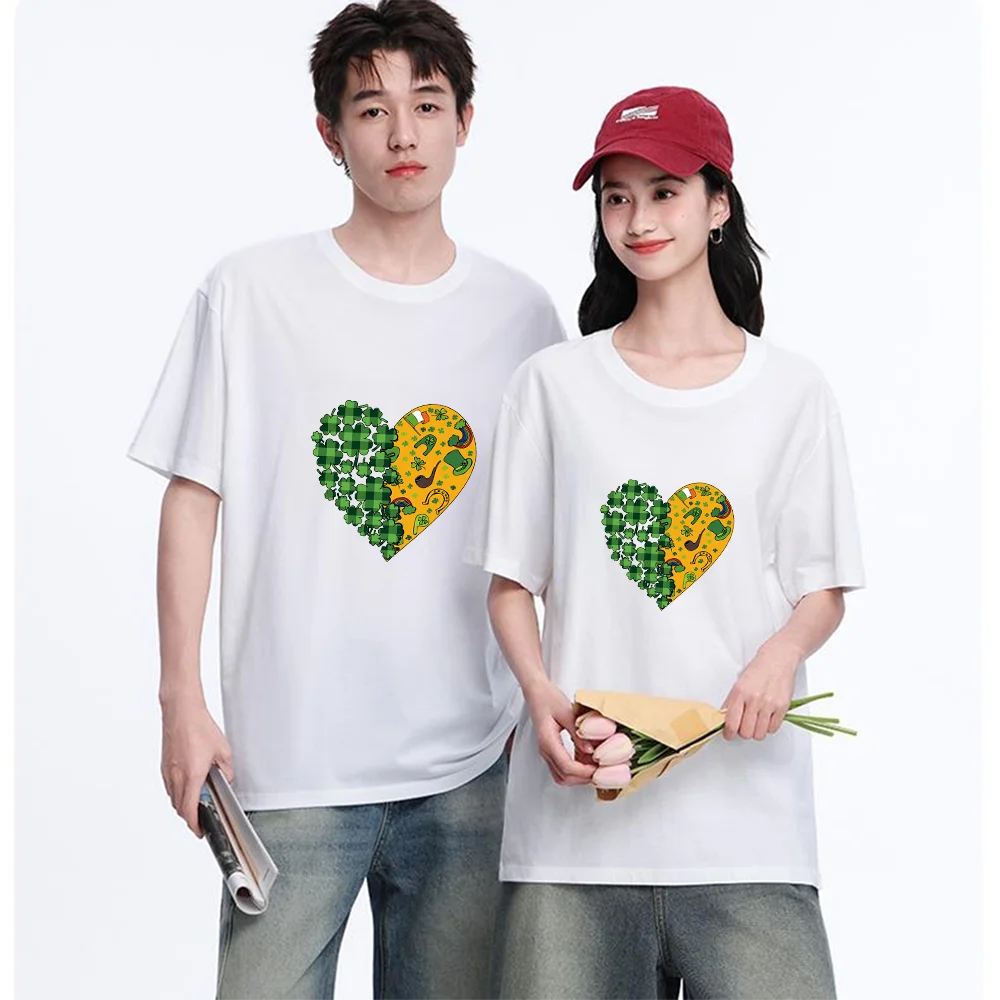 Shamrock Clover Heart Printed T Shirt Cotton S-XXL Personalized Custom T Shirt Casual Short Sleeve Tee Aesthetic Graphic Top Uni
