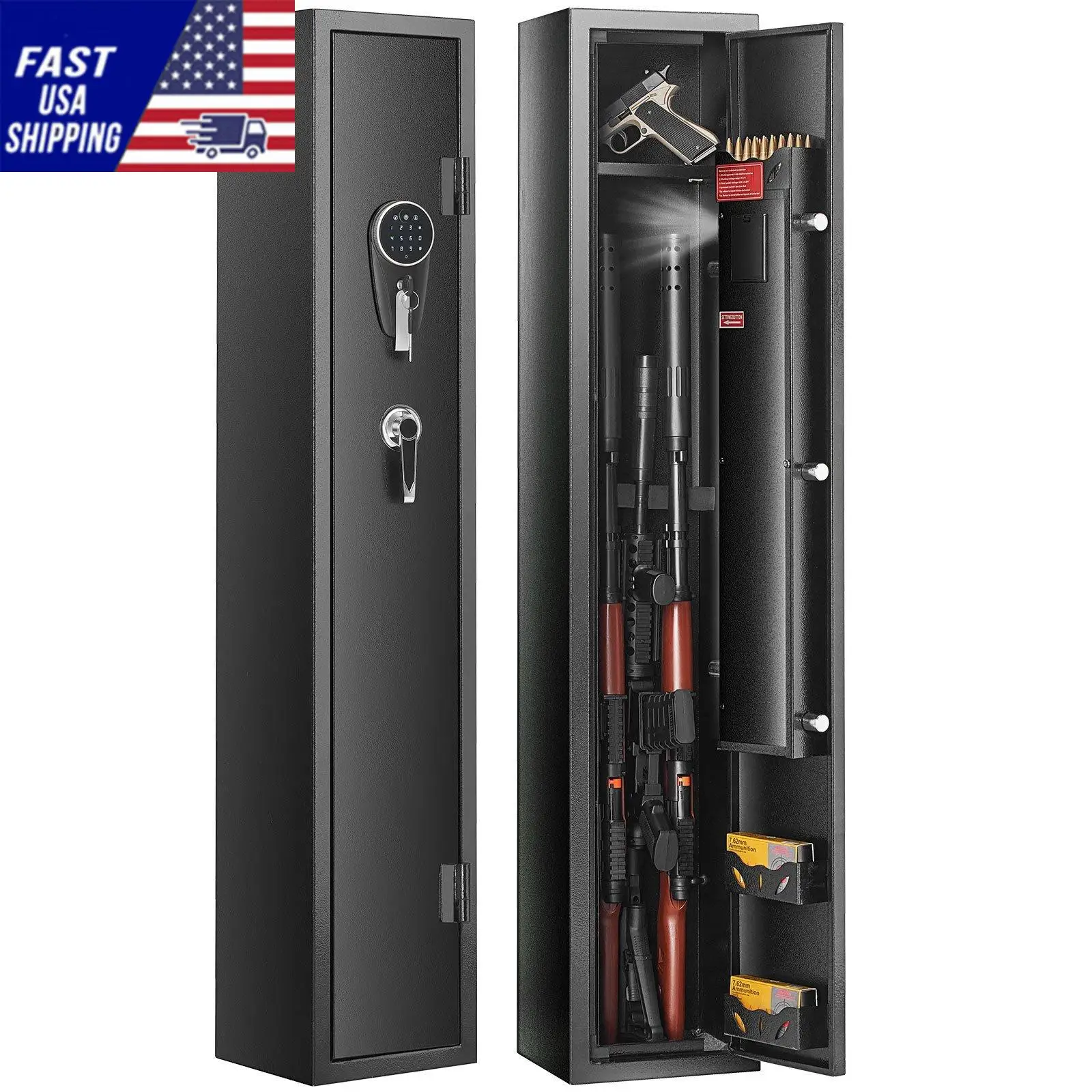 3 Gun Safe, Gun Security Cabinet with Lock & Digital Keypad, Quick Access Gun Storage Cabinet with Removable Shelf, Pistol