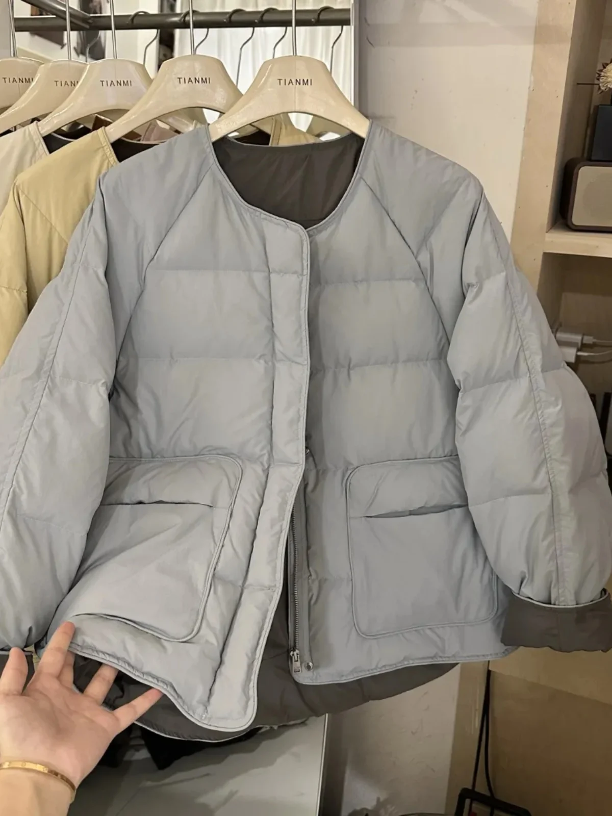 

Korean Style round Neck Thickened Cotton Jacket Women's Winter New Loose Lightweight Warm Outerwear Commute Fashion