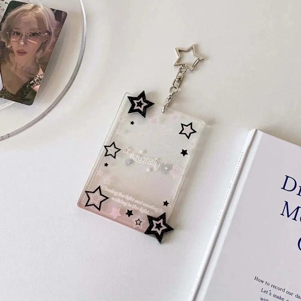 Transparent Card Holder  Photo Compatible Keychain Attached Star Card Cover Star Design Pendant Card Case