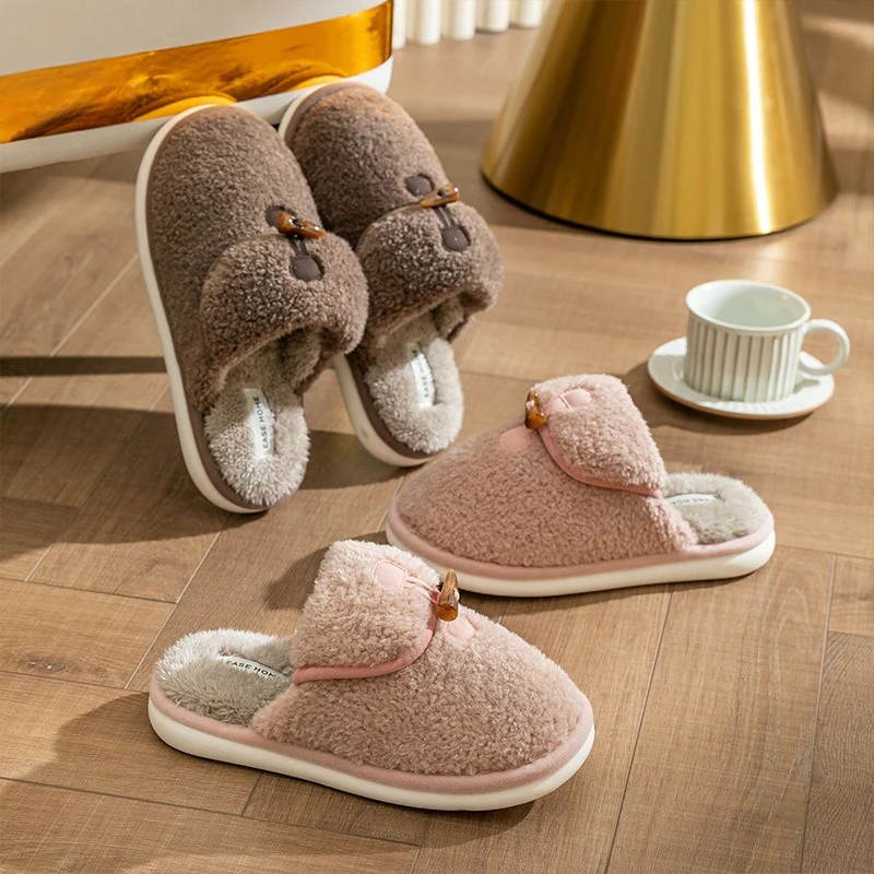 Women Men Autumn Winter Girl Home Slippers Plush Non-slip Soft Warm House Slippers Indoor Bedroom Lovers Couples Floor Shoes