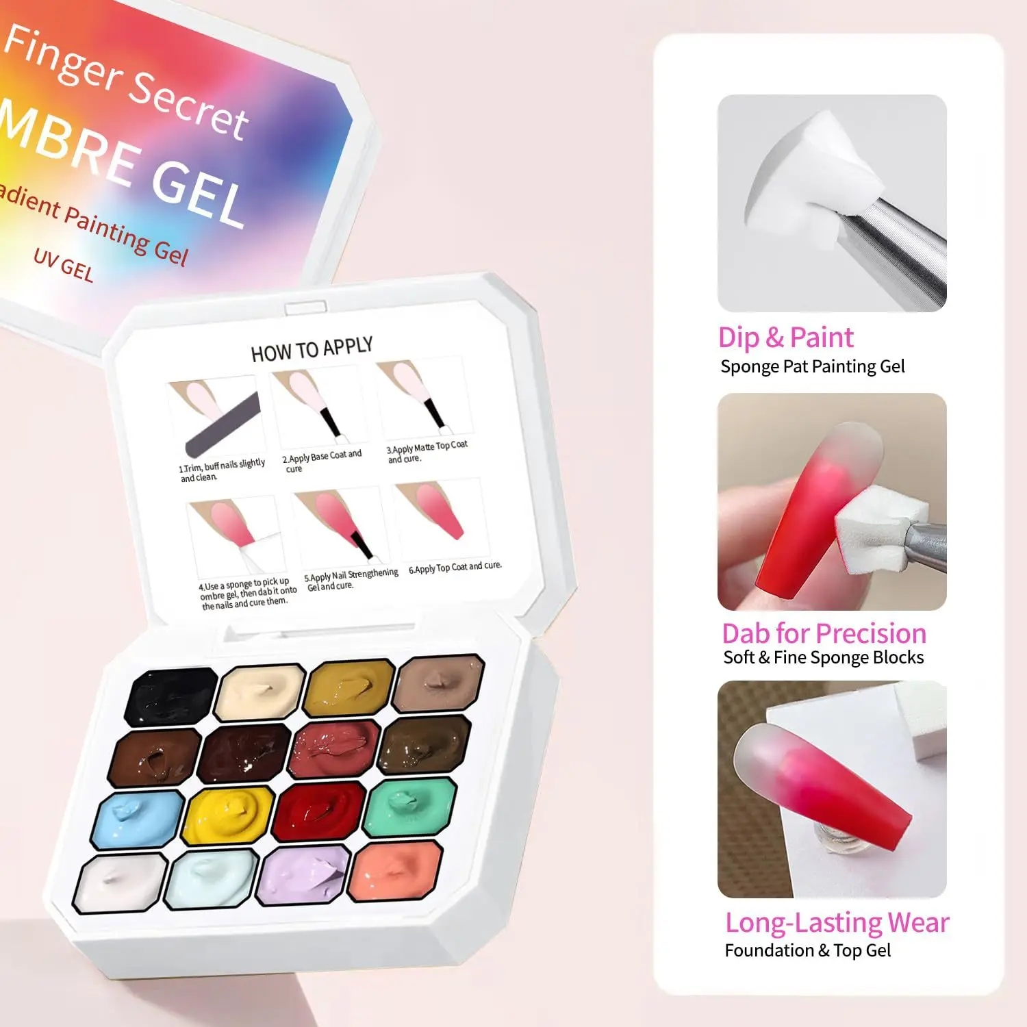16 Grids Gradient Painting Gel Palette 4 In 1 Soak Off UV LED Nail Art Set with 100pcs Mini Sponge Set For Nail DIY Manicure