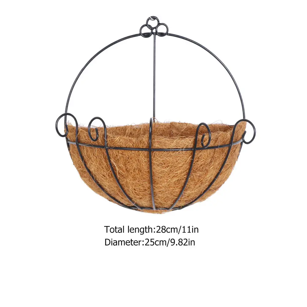 2 قطعة وعاء نبات معلق سلة زهور جوز الهند الزخرفية للداخلية في الهواء الطلق حديقة ديكور المنزل زارع معلق الحديد