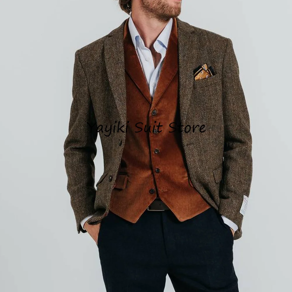 

Casual Fashion Suit Collar Two Buttons Men's Jacket Herringbone Fabric Real Light Coat Blazers Man Jackets for Suit Suits Blazer