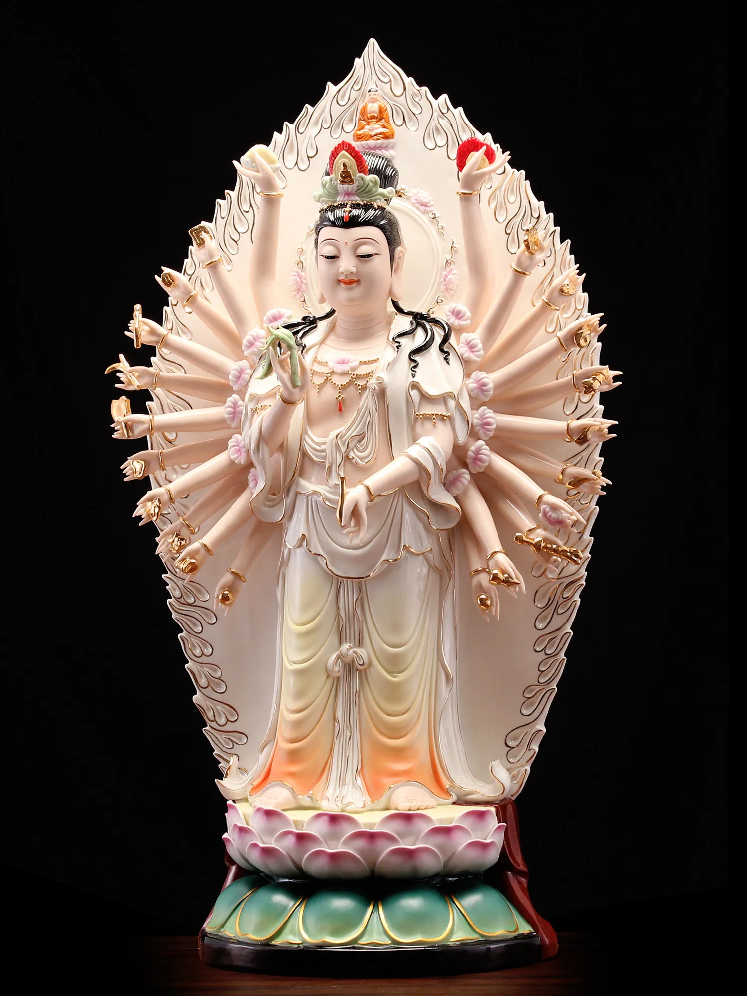 XL Dehua Ceramics Thousand Eyes Thousand Hands Guanyin Bodhisattva Ornament Home Buddhist Hall Dedicated to Guanyin