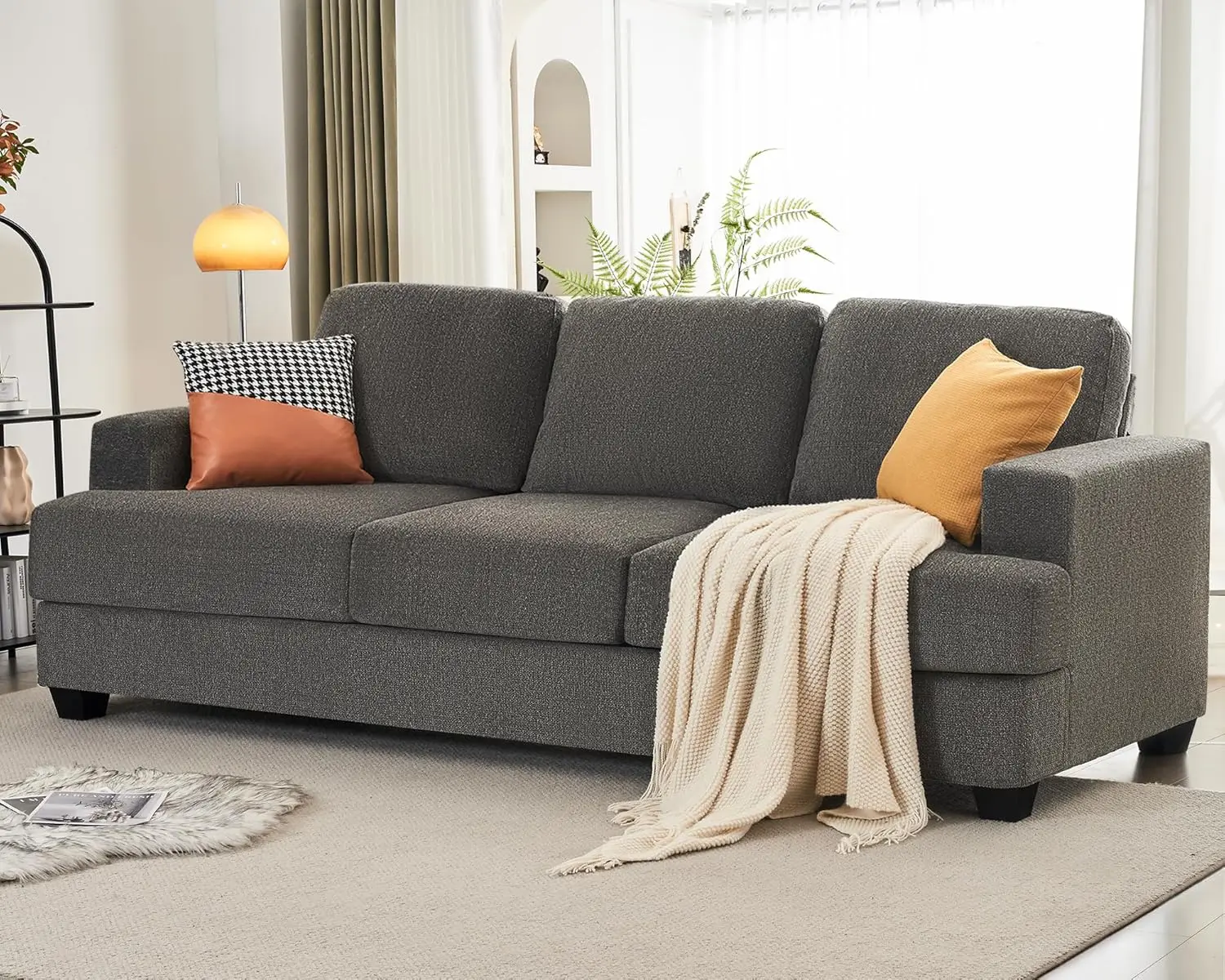 Sofa, 89 inch Comfy Sofa Couch with Extra Deep Seats, Modern, Couch for Living Room Apartment Lounge, Grey Chenille