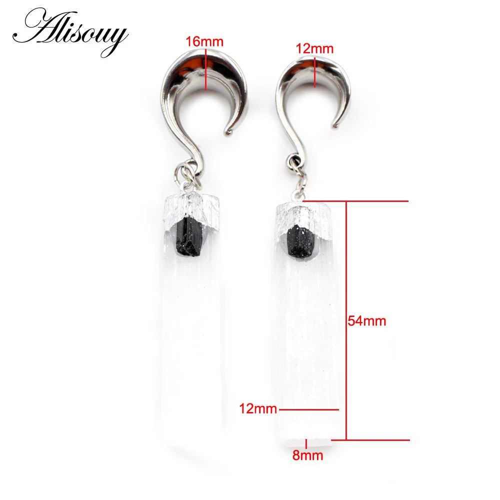 Alisouy 1pc Stainless Steel Wide Ear Weight Hook Natural Stone Dangle Ear Plug Tunnels Expander Stretchers Piercing Body Jewelry