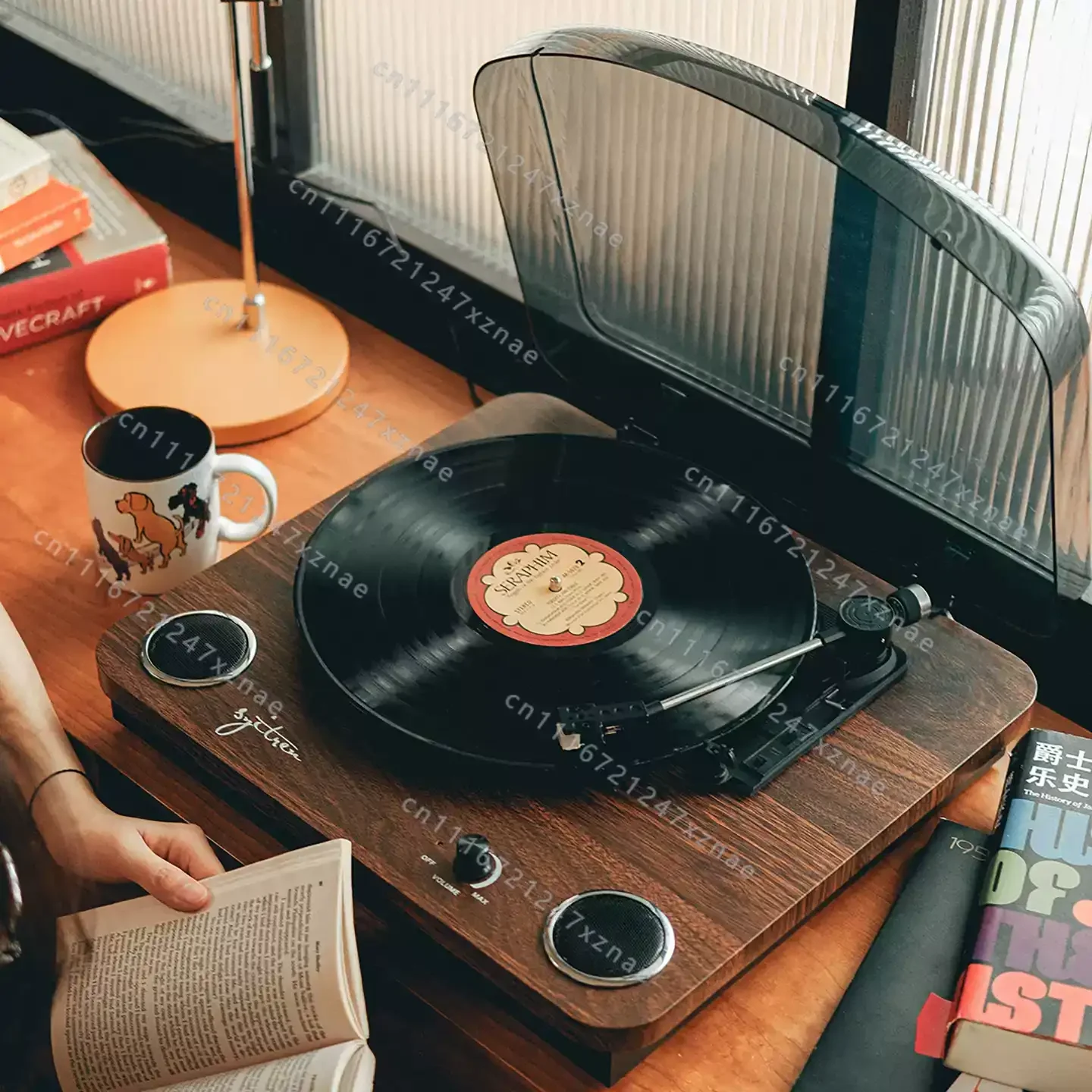 Retro Phonograph Bluetooth Speaker Vintage Wooden Record Player Ornament Old-Fashioned Decoration for Living Room Study Office view 3