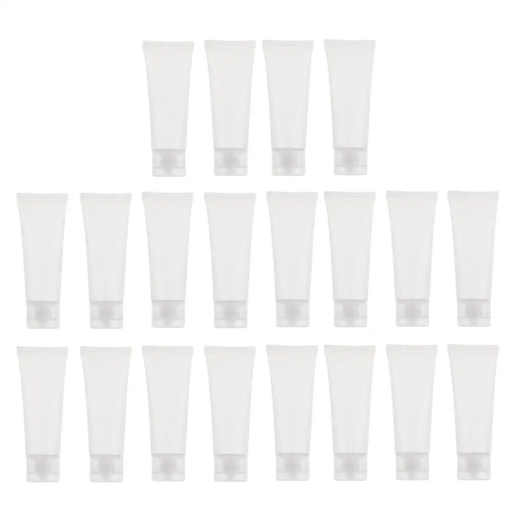 20 peças 50ml tubos de plástico vazios garrafas recipientes transparentes para shampoo de loção corporal com faça você mesmo