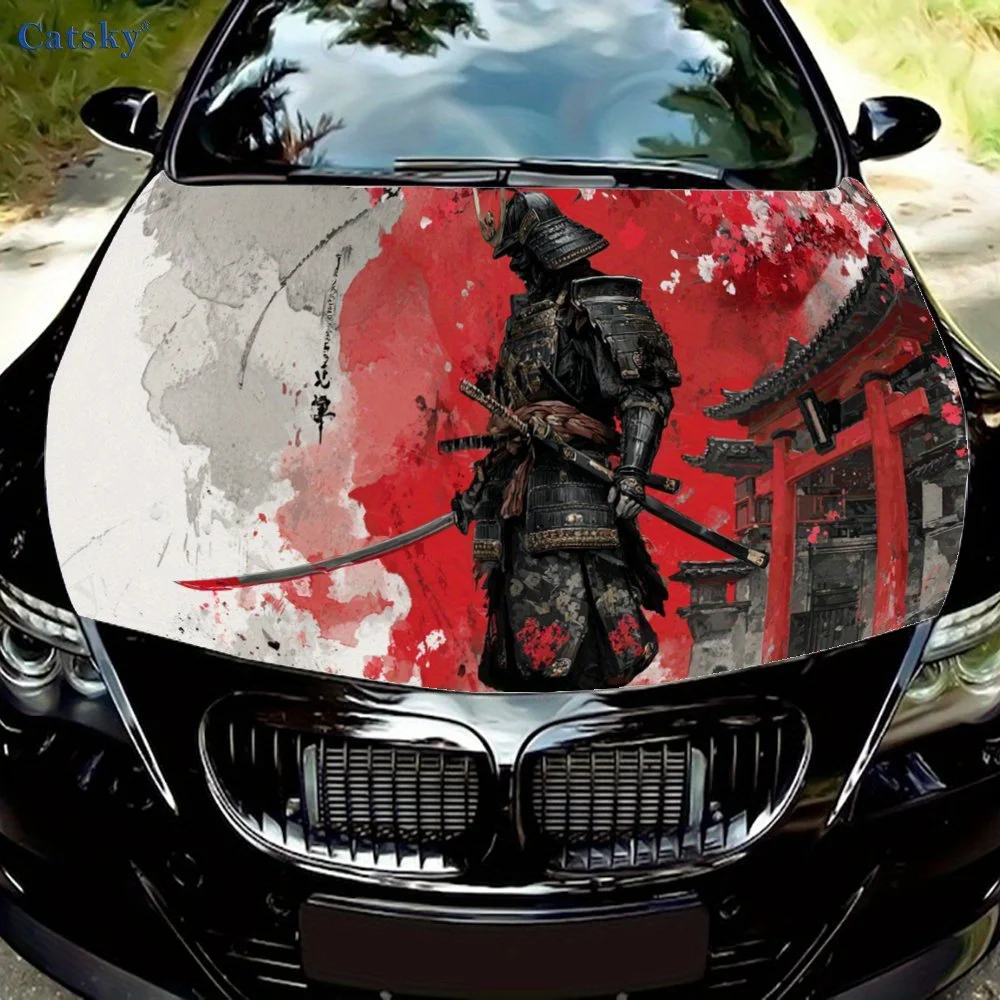 

Ink - Wash Samurai Pattern car hood stickers, waterproof self-adhesive, scratch resistant, easy to stick, durable car PVC sticke