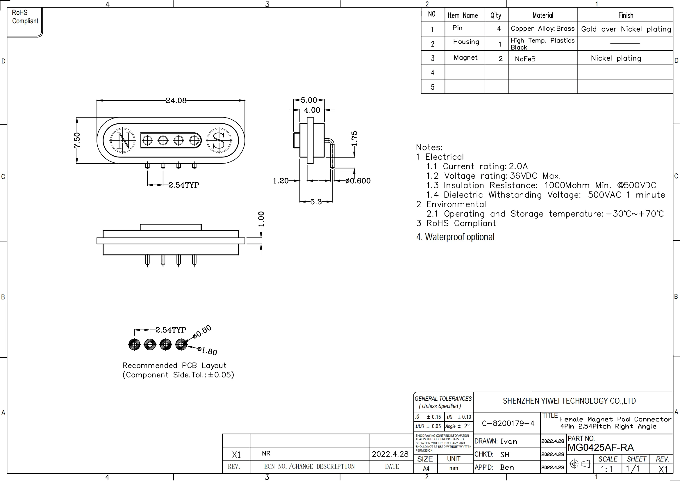 1 Paar Magnet-Pogo-Pin-Stecker 2 3 4 6 Pin 2A wasserdichtes Pogopin-Stecker-Buchse 2,54 mm USB Typ C federbelastetes DC-Stromkabel – Detail 6
