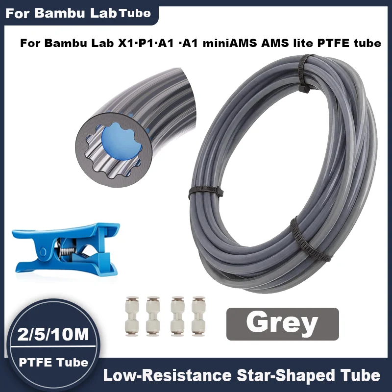 Upgraded PTFE Tube Star Shaped Low Resistance 2 Couplers 1 Tubing Cutter for Bambu Lab X1/X1C/P1P/P1S/A1/A1 Mini FDM 3D Printer