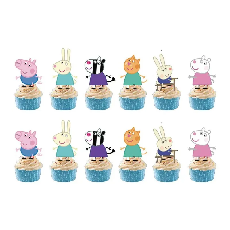 25pcs Peppa Pig Cake Decoration Cartoon Page George Cupcake Top Happy Birthday for Kids Birthday Party Cake Dessert Decorations