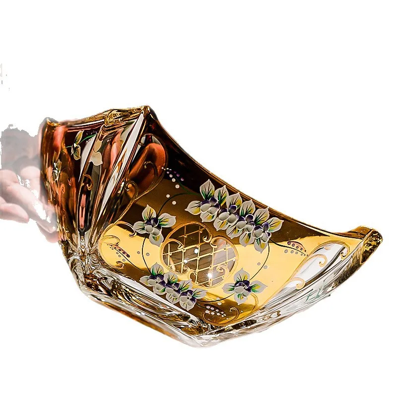 

European luxury hand-painted enamel fruit bucket home high-end crystal glass fruit plate