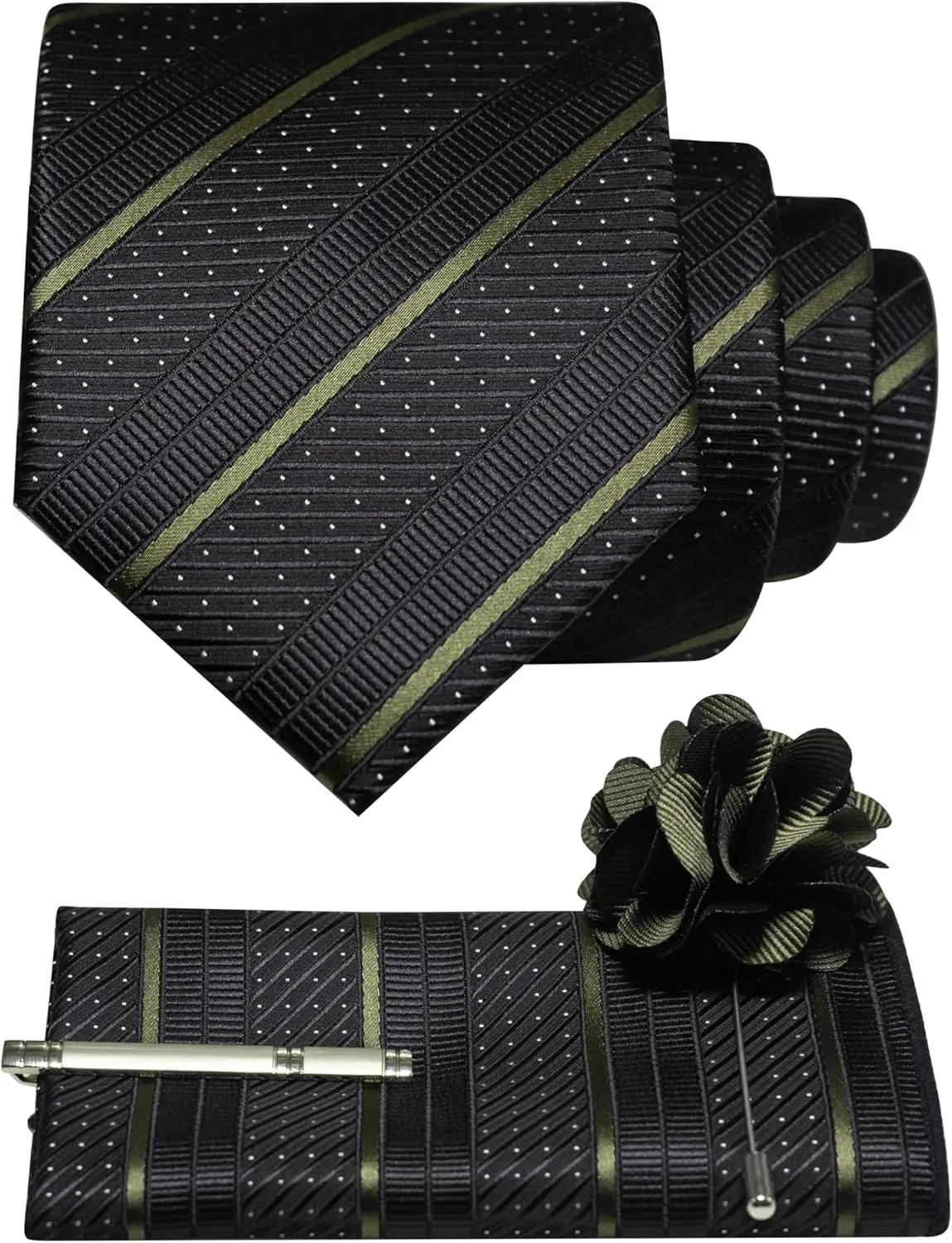 

Men's Striped Tie Set with Lapel Pin, Pocket Square, and Tie Clip - 4PCS for Business Casual Wear