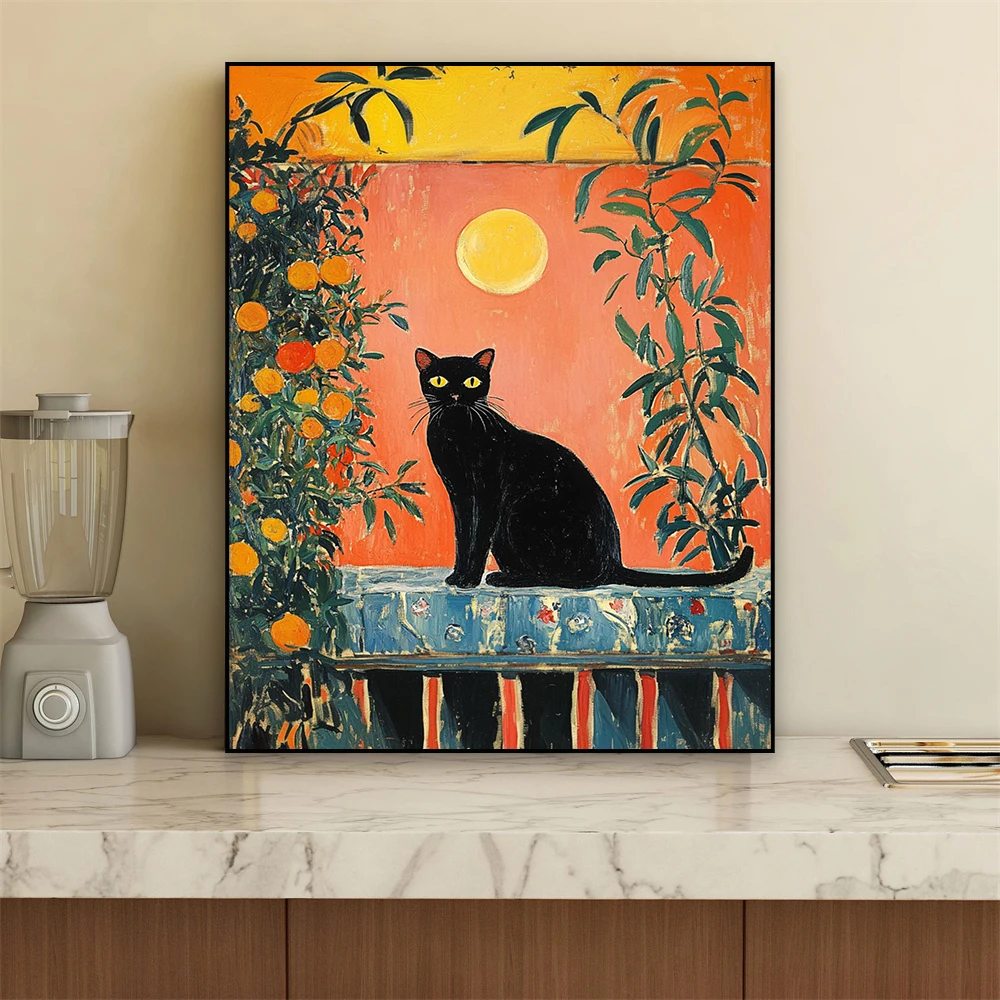 Henri Matisse Cat Print Poster Matisse Open Window Cat Poster Black Cat Floral Canvas Painting Funny Cat Home Decor Poster