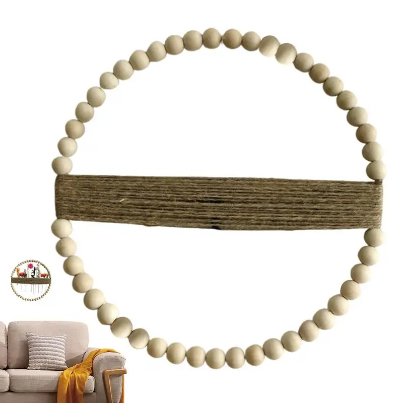 Wood Bead Wreaths For Front Door Boho Farmhouse Decor Chic Ornament 12.6 X 12.6 Inch Decorative Wreath For Home Wall Front Door