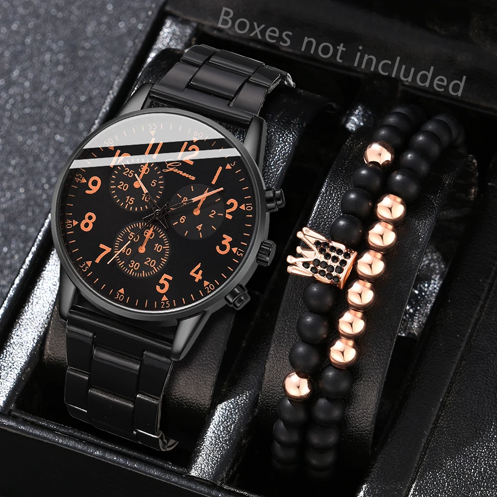 3Pcs Set Fashion Mens Sports Watches Man Business Quartz Wristwatch Luxury Leather Bracelet Men Casual Clock Watch